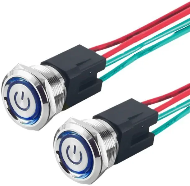 Mixbox 2 PCs 22mm Stainless Steel Self-Locking Push Button Switch With Blue LED 15 A Manual  Electr…