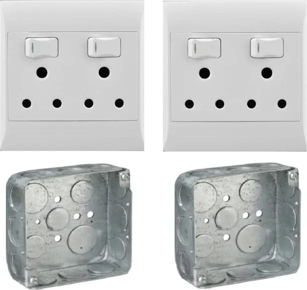 Condere 2xDouble Switch Socket (4x4) with 2xGalv Maltel Wall Box (4x4) 16 A Manual  Electrical Swit…