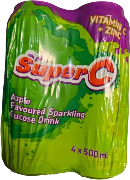Super C Energy Drink (24 x 500ml) – Apple Flavoured Sparkling Glucose Drink Case Energy Drink