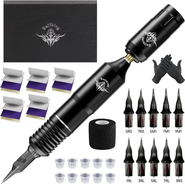 Bloo Wireless tattoo pen set, complete tattoo machine set, equipped with 1300mAh battery power supp…