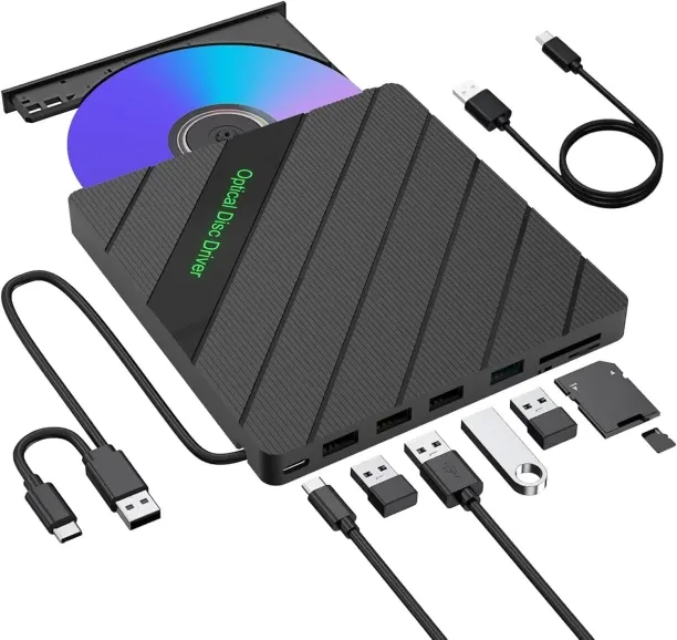 Loznron Multifunctional expansion external optical drive DVD burner seven-in-one USB/TYPE interface…