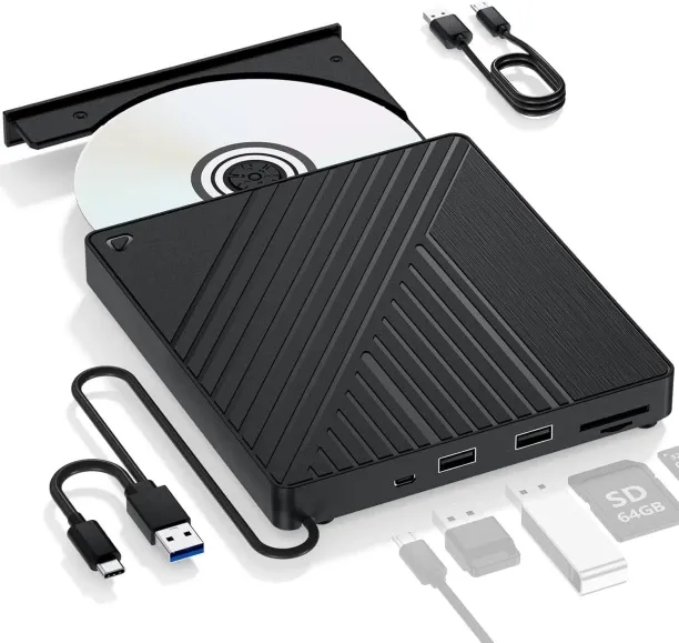 WEIWEISTORE Ultra-Portable 5-in-1 External Blu-ray Drive: USB 3.0 & USB-C DVD/CD Burner, BD Reader …