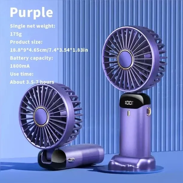 Huanix Portable fan Speed Handheld Mini Fan Foldable,Purple 1200 mm Silent Operation Table Fan