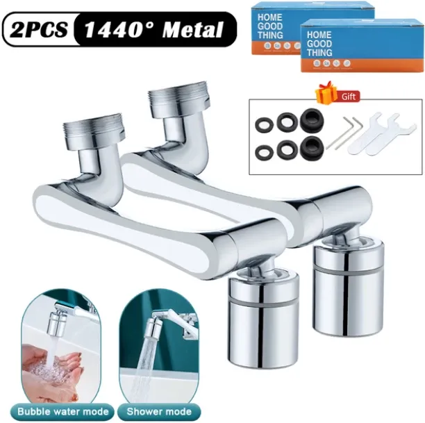 JH (2PC Faucet with gift)Metal Copper 1440° Rotating Faucet Extender Anti Splash Filter Faucet Aera…