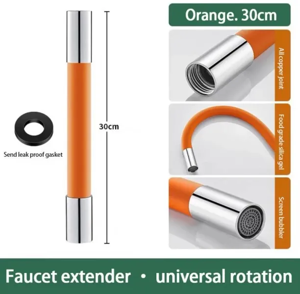 HG (Orange 30cm)Universal 4 Points Connector Faucet Foaming Extension Tube 360° Rotatable Free Bend…