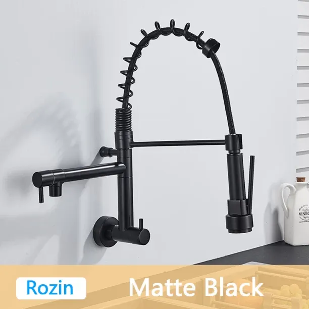 JH (Matte Black) Matte Black Pull Down Kitchen Faucet Single Cold Water Dual Spouts Kitchen Tap 4 C…