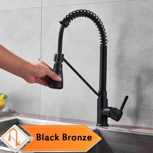 Kitchen accessories (Black Kitcdhen Tap)Matte Black Pull Down Kitchen Faucet Deck Mounted Spring Ho…
