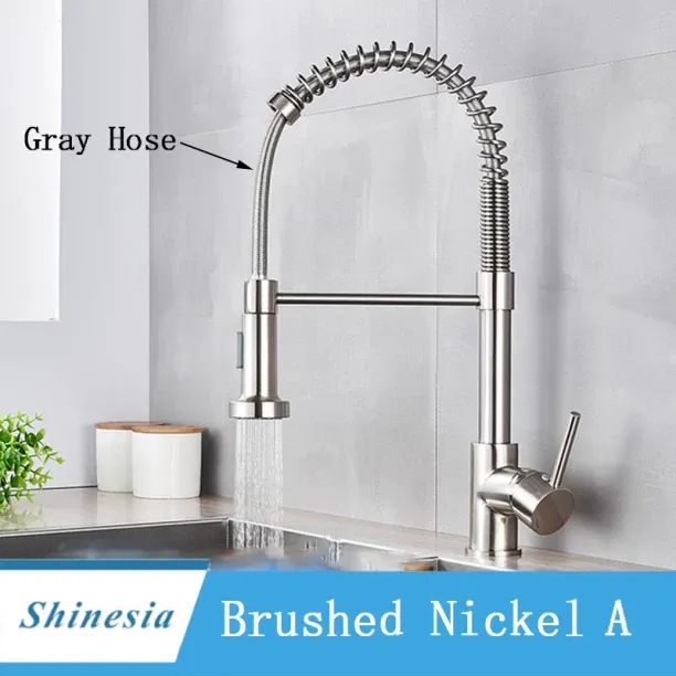 Kitchen accessories (Brushed Nickel A) Brushed Nickel Kitchen Faucet Deck Mounted Mixer Tap 360 Rot…