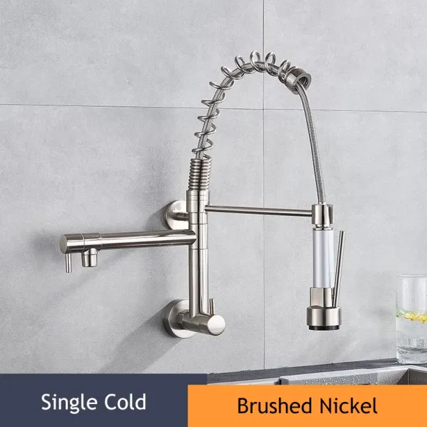 KJ (Brushed Nickel)Matte Black Kitchen Sink Faucet Embedded In Wall Mixer Tap No Pipe Dual Faucet S…