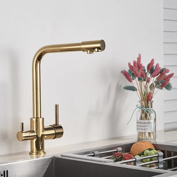 MAX (Golden)Black White Brass Luxury Pure Water Kitchen Faucet Dual Handle Hot and Cold Drinking Wa…