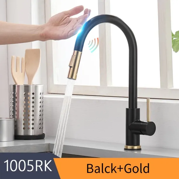 KJ (1005-Black and Gold)Smart Touch Kitchen Faucets Crane For Sensor Kitchen Water Tap Sink Mixer R…