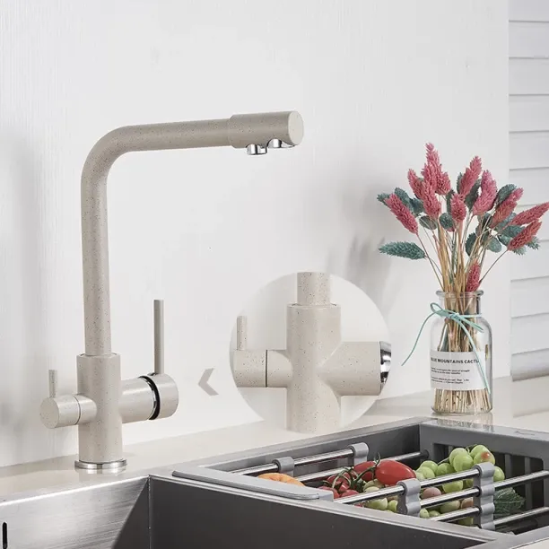 MAX (Beige with dot-A)Black White Brass Luxury Pure Water Kitchen Faucet Dual Handle Hot and Cold D…