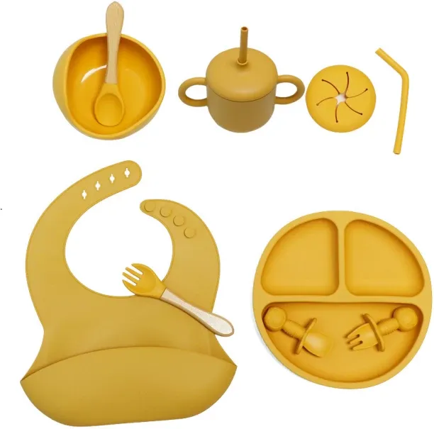 RUIQI Complete Toddler Weaning Kit Food Grade Anti Spill Self Feed Dinnerware Bundle  - Silicone
