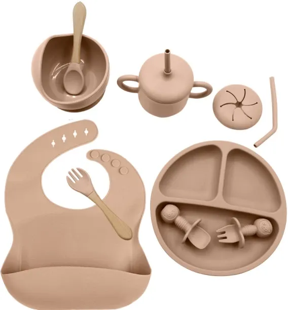 RUIQI Complete Toddler Weaning Kit Food Grade Anti Spill Self Feed Dinnerware Bundle  - Silicone