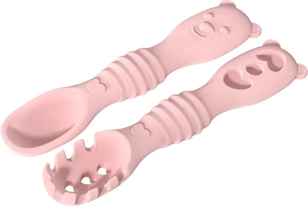 OMGift Two Piece Bear Shaped Silicone Baby Spoon Fork BPA Free Self Feeding Set  - Silicone