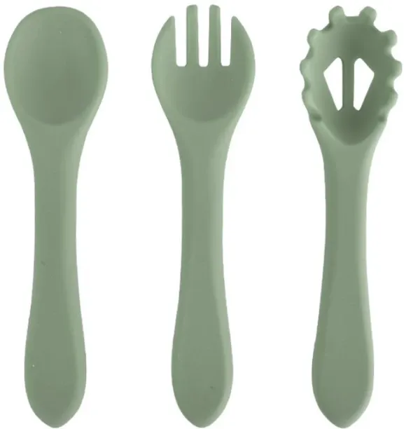 OMGift Three Piece Food Grade Silicone Baby Spoon Fork Pasta Fork Set BPA Free  - Silicone