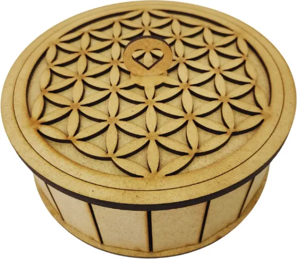 One Stop Gift Shop Flower of Life Round Trinket Box Wooden Gift Box