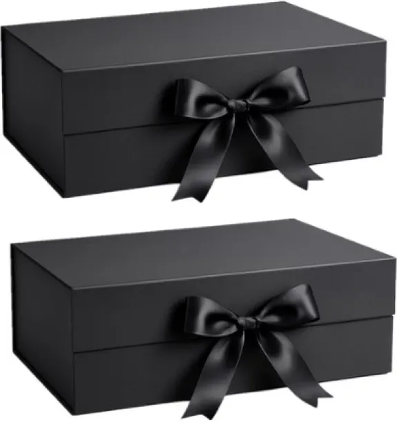 Wobuciko Gift Box Set with Ribbon Magnetic Closure Black 2 Pack - 33*25*12 Paper Gift Box