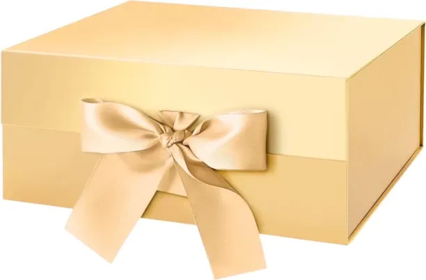 Wobuciko DIY Gift Box Medium Gold Ribbon Tie Closure - 29*22*10.5cm Paper Gift Box