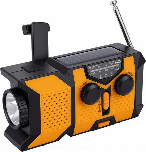 BOWENSTORE Solar Powered Radio, Hand Crank Emergency Receiver, 2000mAh Battery, AM FM WB, LED Flash…