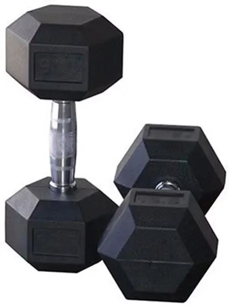 HOME GYM Hexagonal Dumbbells Rubber Coated Pairs Black Bar Lock