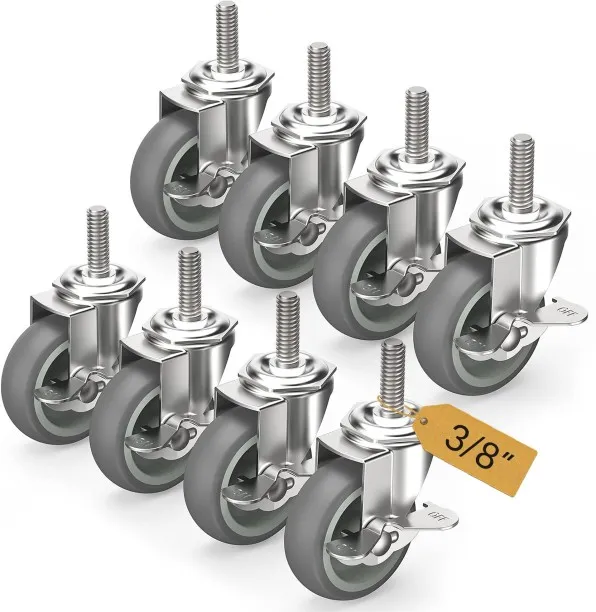 Banglii Caster Wheels 3 inch Locking Stem Casters, 3/8" -16 x 1-1/2" (Stem Diameter 3/8", Stem Leng…