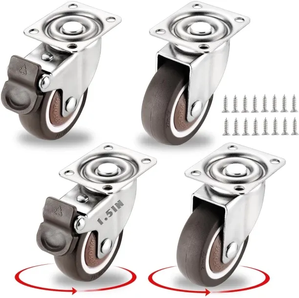 Tuochi 1.5 Inch Caster Wheels for Small Furniture Heavy Duty Casters, Rubber 360º Swivel Casters Se…