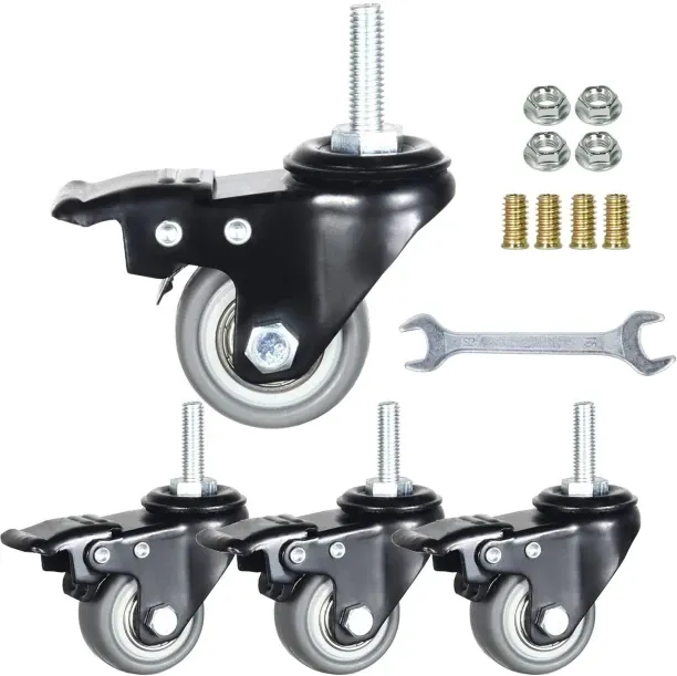 Tuochi 1.5 Inch Swivel Caster Wheels Set of 4, Locking casters Total Capacity 330lbs, Metric M8-1.2…
