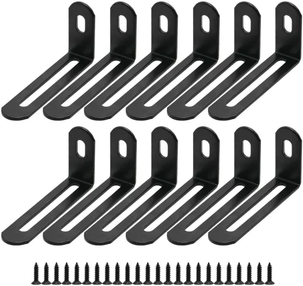 Tuochi 12 Pcs Black L Brackets for Wood, 2.6"x1.3"x0.6" Heavy Duty Metal Angle Brackets, Adjustable…