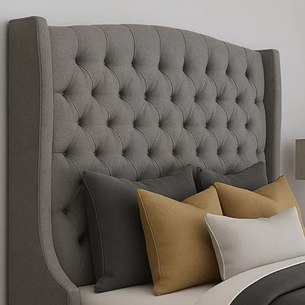 Designer Concepts Reya Buttoned Wing Headboard King Dark Grey Bed Frame