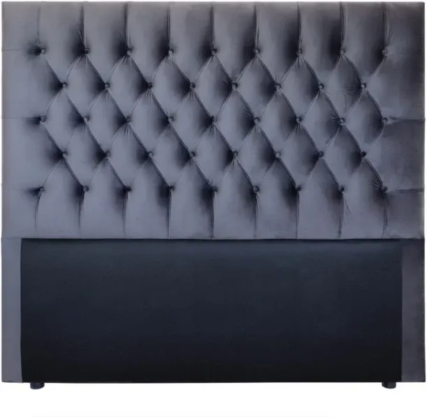 Velvet King Size Dark Grey Buttoned Headboard Bed Frame