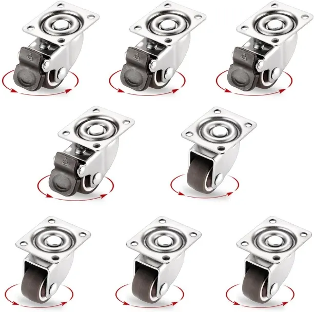 Tuochi 8Pcs Small Caster Wheels 1 Inch, Low Profile Swivel Casters, No Noise Little Rubber Base Rol…