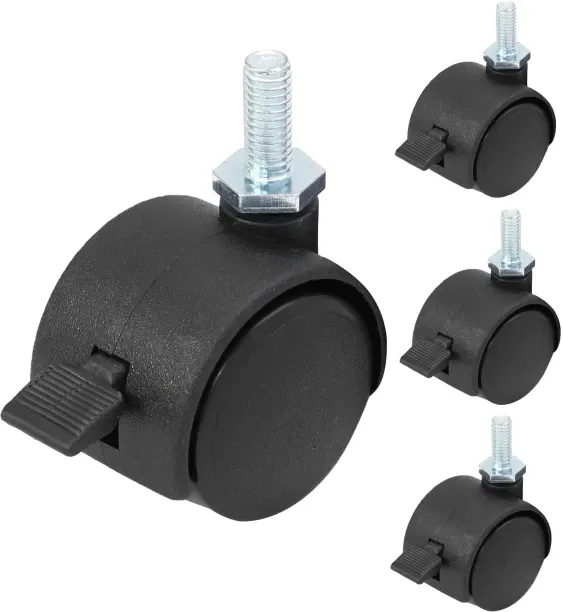 Tuochi 4pcs 1 Inch Swivel Caster Wheels, M6 Threaded Stem Caster Wheels with Brake, Heavy Duty Cast…