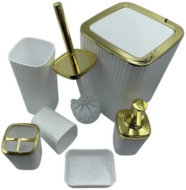 umlilo logistics Luxurious 6-Piece Bathroom Accessories Set With Gold Accent Table Bracket Top Combo
