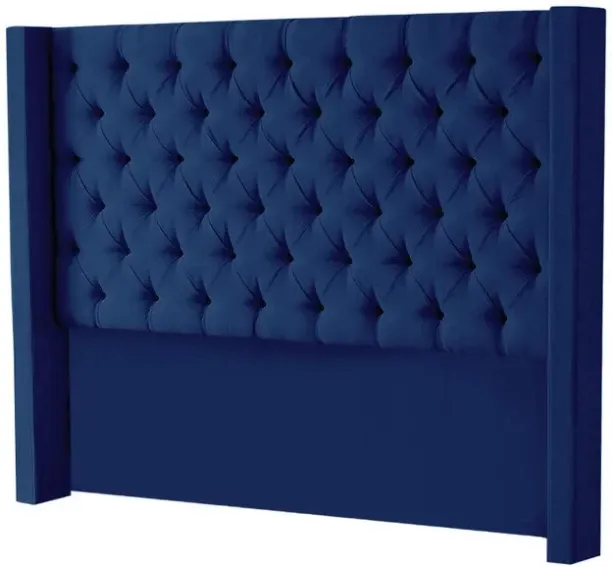 Dreamy Comfort Henna Velvet Wingback Headboard- Queen - Blue Bed Frame
