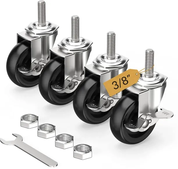 Banglii Caster 3 inch Locking Stem Casters, 3/8" -16 x 1-1/2" (Stem Diameter 3/8", Stem Length 1-1/…