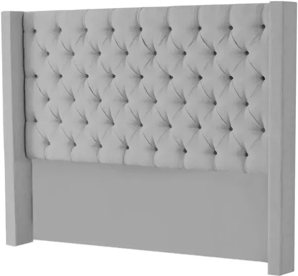 Dreamy Comfort Henna Velvet Wingback Headboard-Queen- Grey Bed Frame