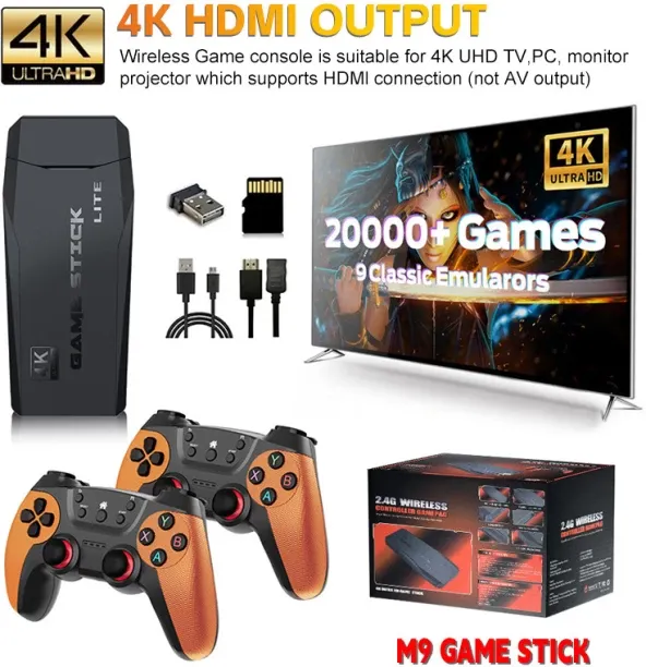 Moucles M9 Lite 4K HDMI Retro Game Stick with Dual 2.4G Wireless Controllers, Plug & Play TV Video …