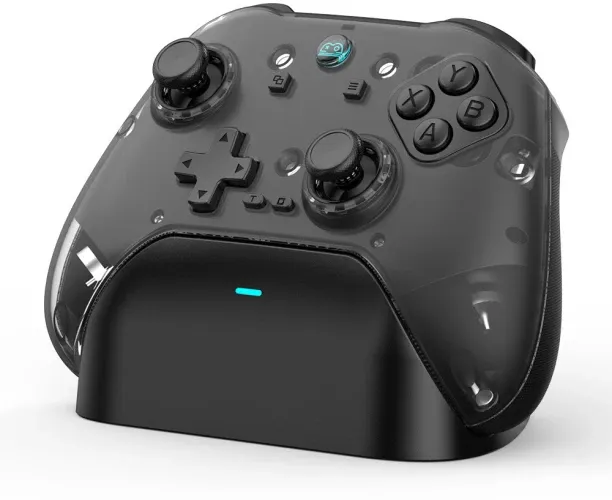 Moucles Transparent Wireless Game Controller with Charging Dock, Interchangeable Buttons & Thumbsti…