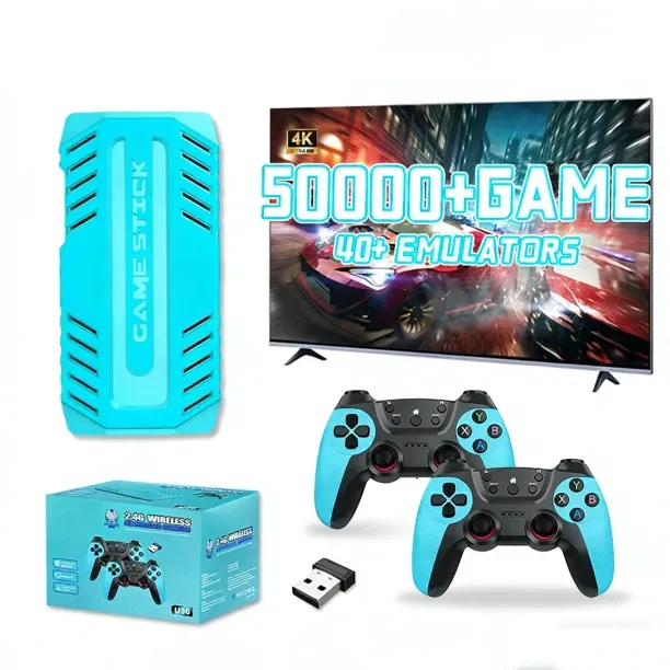 Finevr U36 Game Console Dual Controller TV Retro PSP HD X2 BLUE Home Game Console Gamepad128GB 128 …