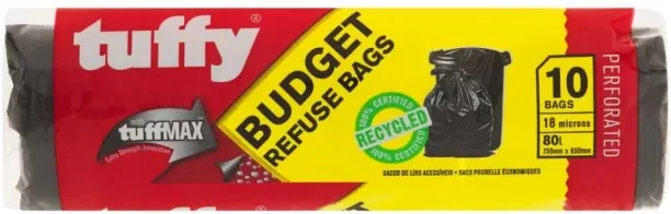 Tuffy Budget Refuse Bags Recycled Large 80 L Garbage Bag  Pack of 10