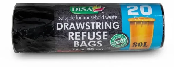 Disa Black Refuse Bags 20 Piece 750x950mm for Household & Office Use Large 80 L Garbage Bag  Pack o…
