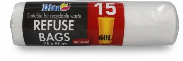 Disa Clear Refuse Bags 60L 750x950cm 15 Piece Large 60 L Garbage Bag  Pack of 60