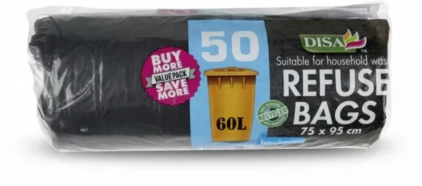 Disa Black Refuse Bags 50 Piece 750mm x 950mm - 80L Capacity Large 90 L Garbage Bag  Pack of 50