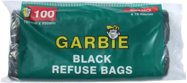 Garbie Black Refuse Bags 750 x 950 mm Jumbo 100 L Garbage Bag  Pack of 10