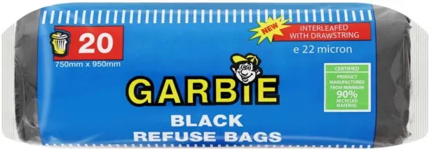 Garbie Black Refuse Bags 750 x 950 mm Jumbo 20 L Garbage Bag