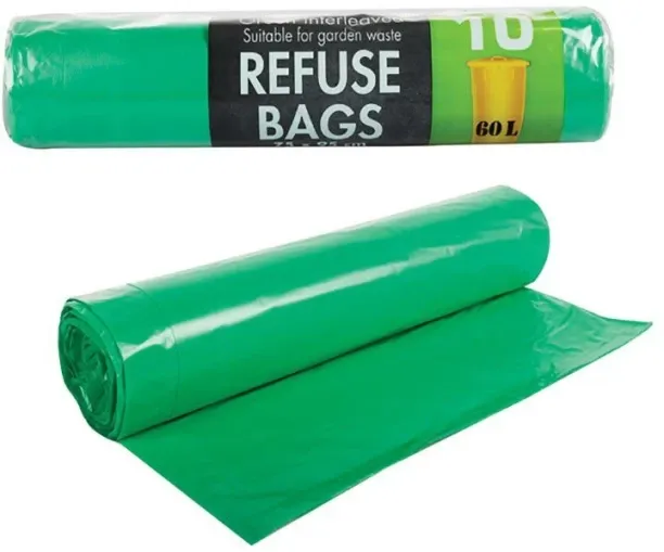 Shopcom Bulk Pack x 2 Strong Refuse Bags Green 750x950mm - 10 Bags Per Pack Medium 60 L Garbage Bag…