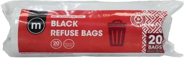 M Black Refuse Bags Regular Duty Jumbo 1 L Garbage Bag  Pack of 20