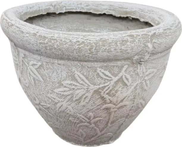 Concrete White Planter Pot Floral Design Garden Gnome