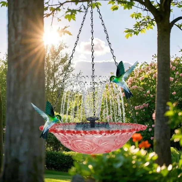 LIUHUI Hanging Solar Bird Bath Fountain - Cascading Water Feature for Garden, Solar Powered Bird Ba…